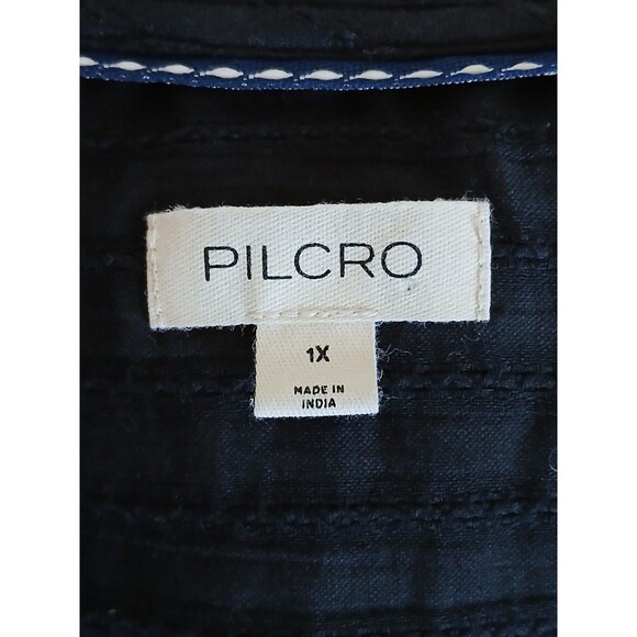 Pilcro | Anthropologie Black 1X Textured Button Front Blouse Ruffle Collar Boho - Picture 13 of 14